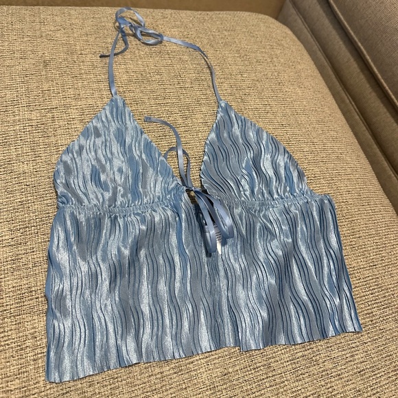 Blue front tie crop top - Picture 3 of 9